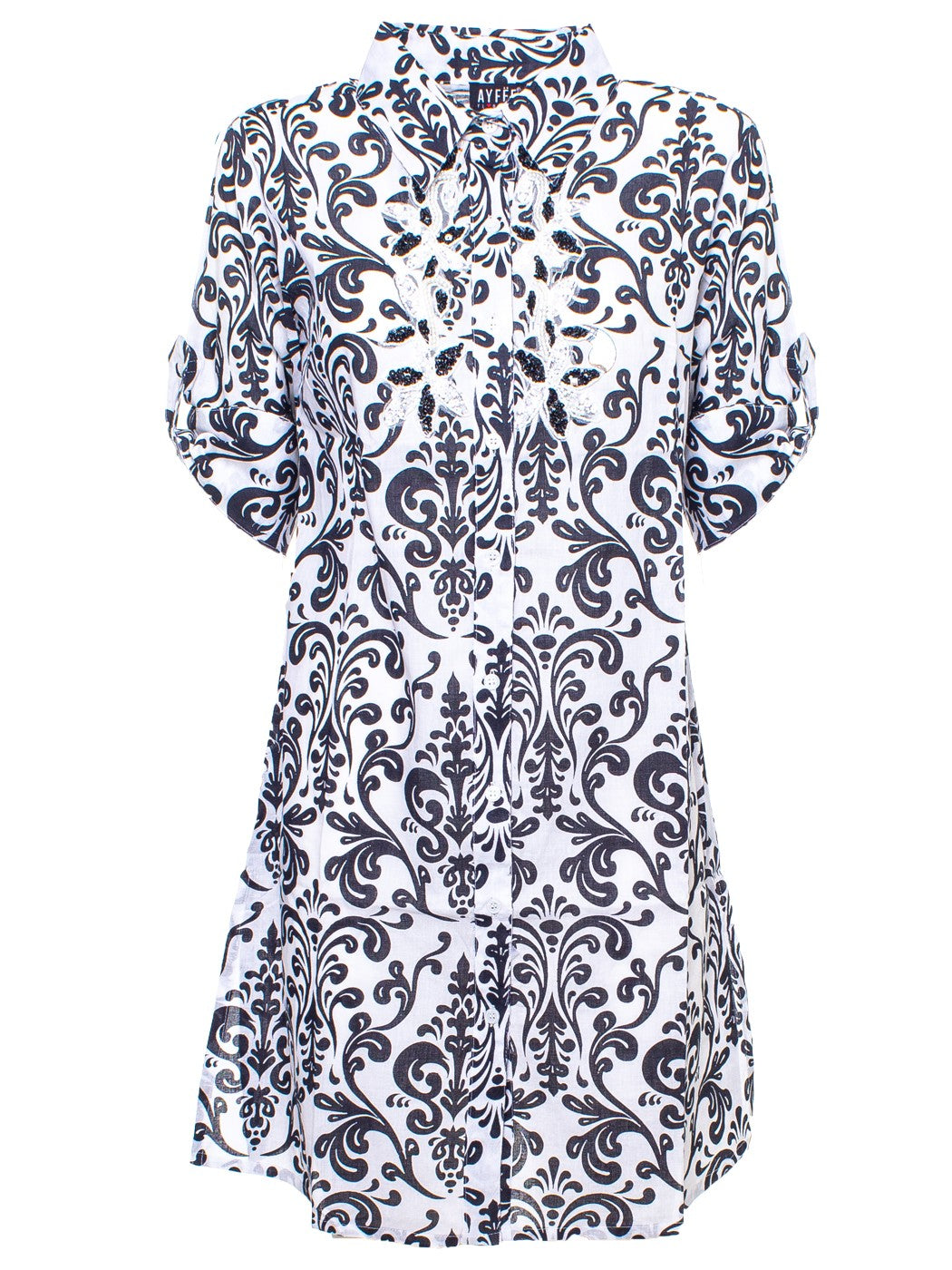 Kaftano midi stampa black and white con ricami