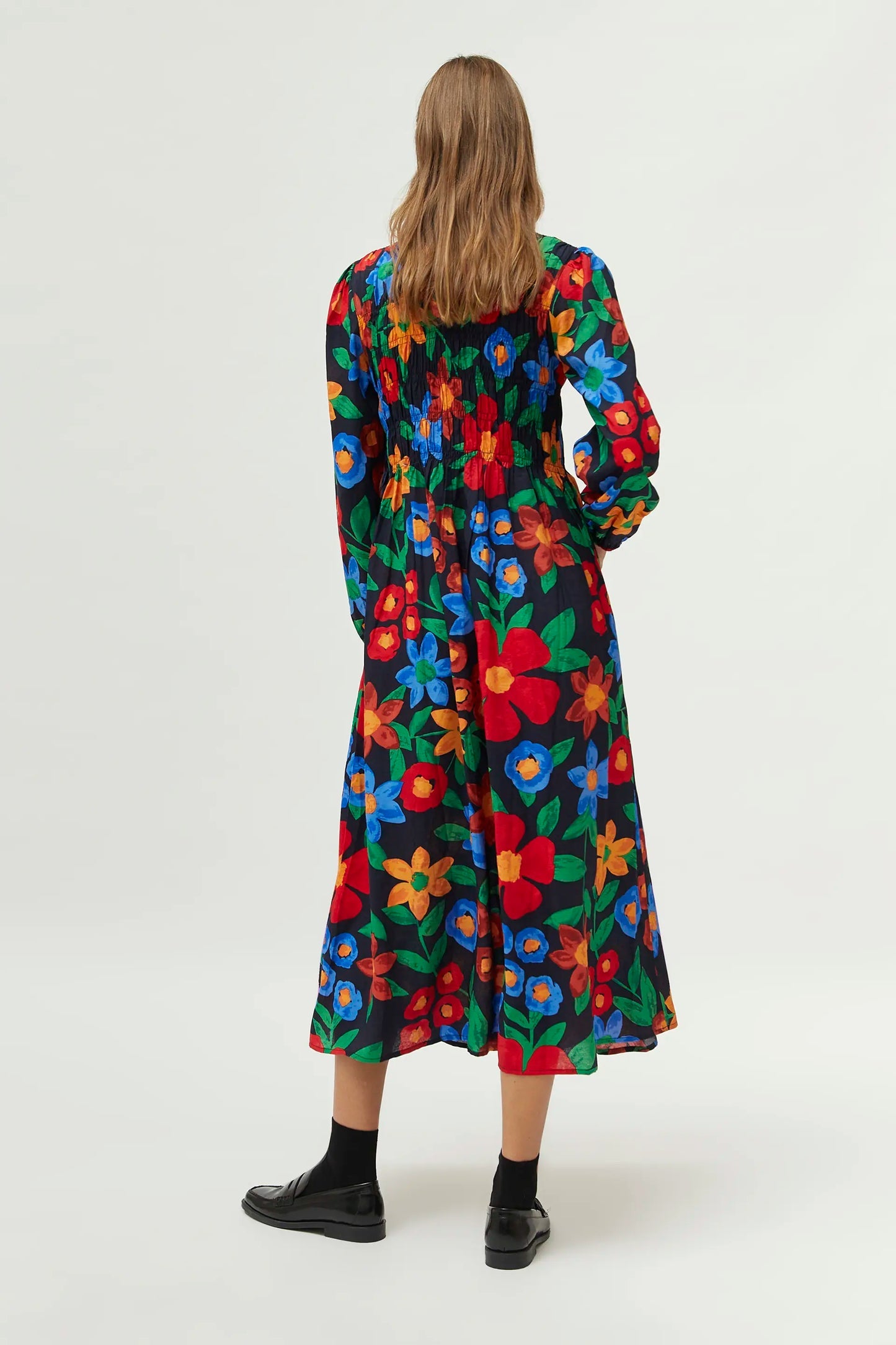 Abito lungo con stampa floreale multicolor