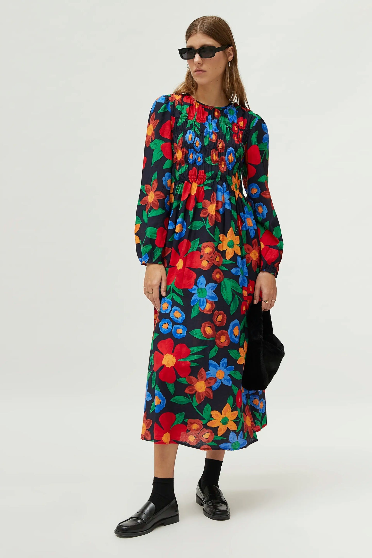 Abito lungo con stampa floreale multicolor