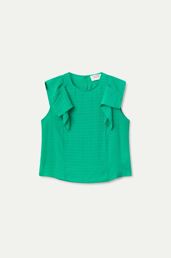 Top senza maniche con volant verde