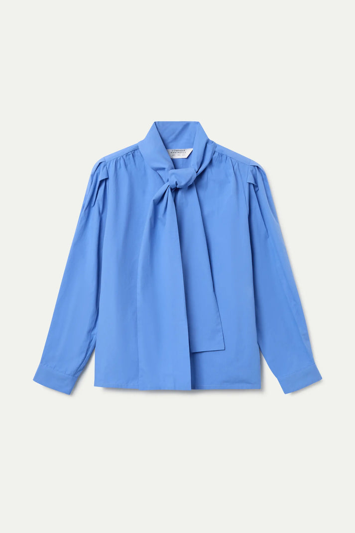 Camicia con fiocco blu in cotone 100%