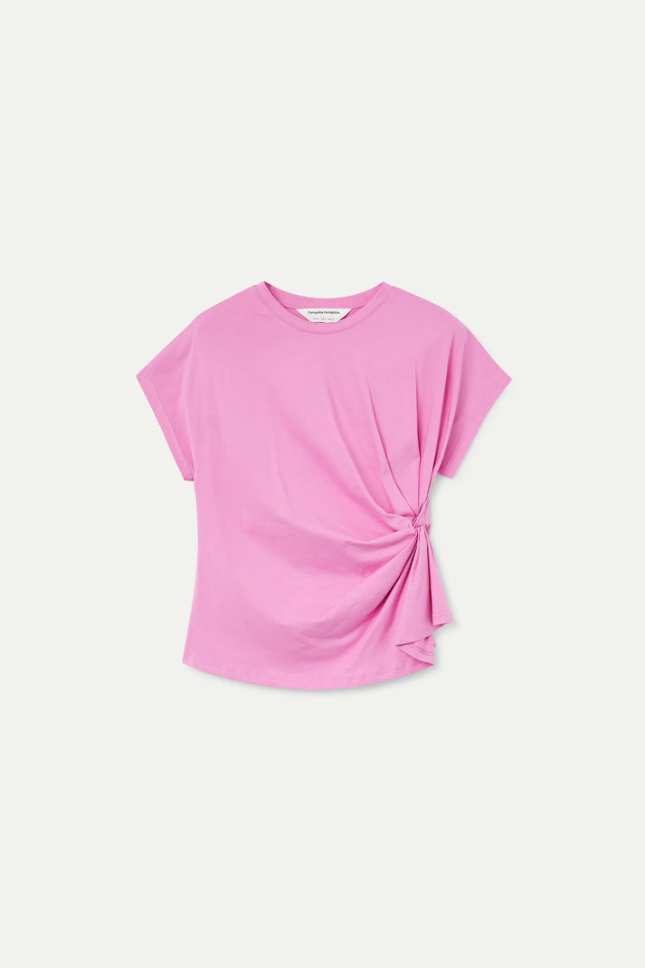 T-shirt rosa 100% cotone con nodo laterale