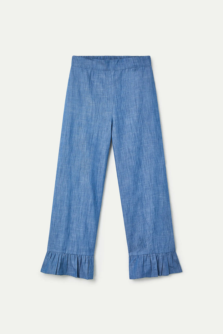 Pantaloni in chambray 100% cotone azzurro
