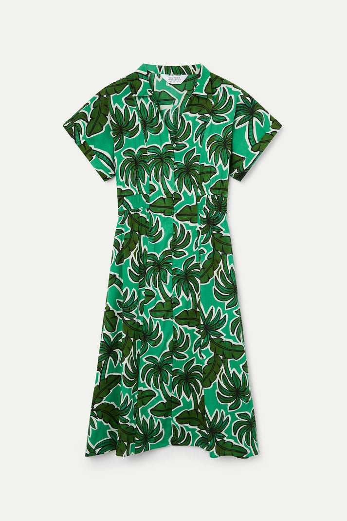 Abito midi con stampa di palme