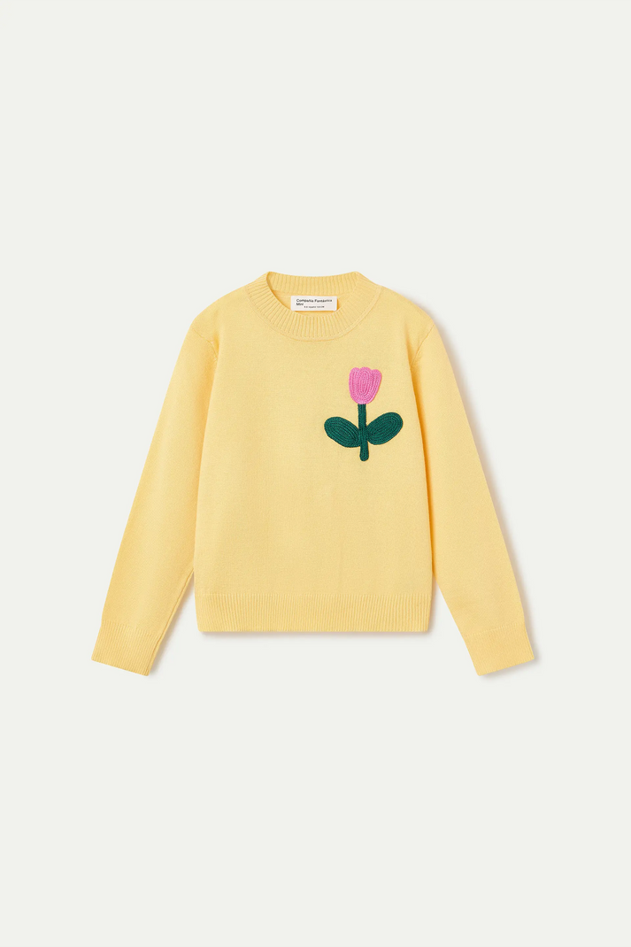 Maglione lavorato a maglia da bambina con ricamo floreale