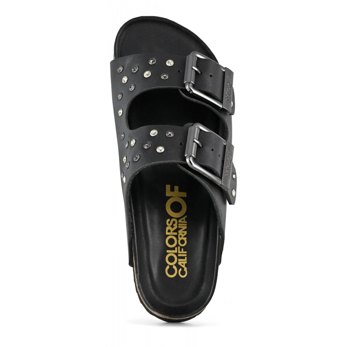Sandalo doppia fascia in nabuk con strass
