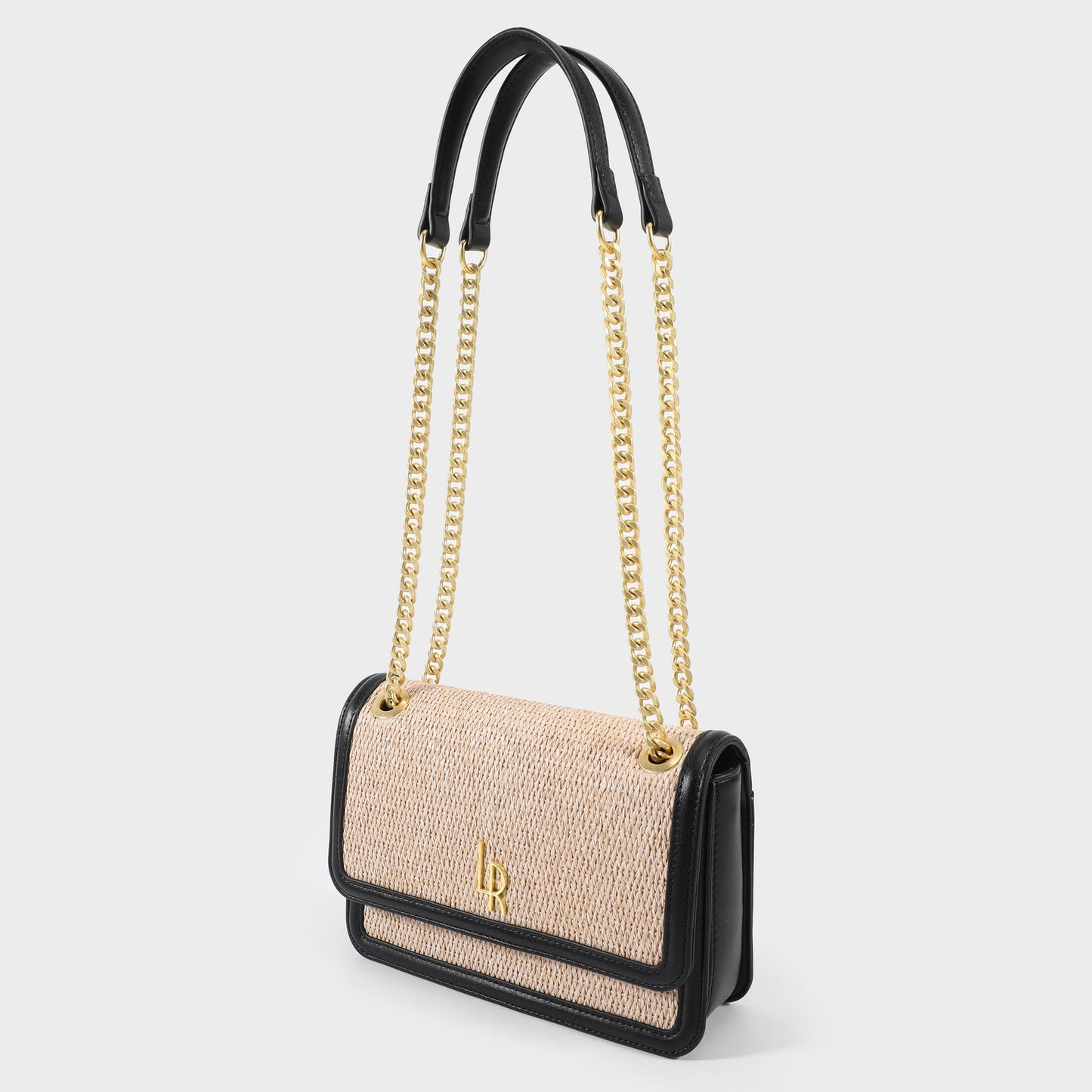Borsa a tracolla Eloise rafia nera Label Rose