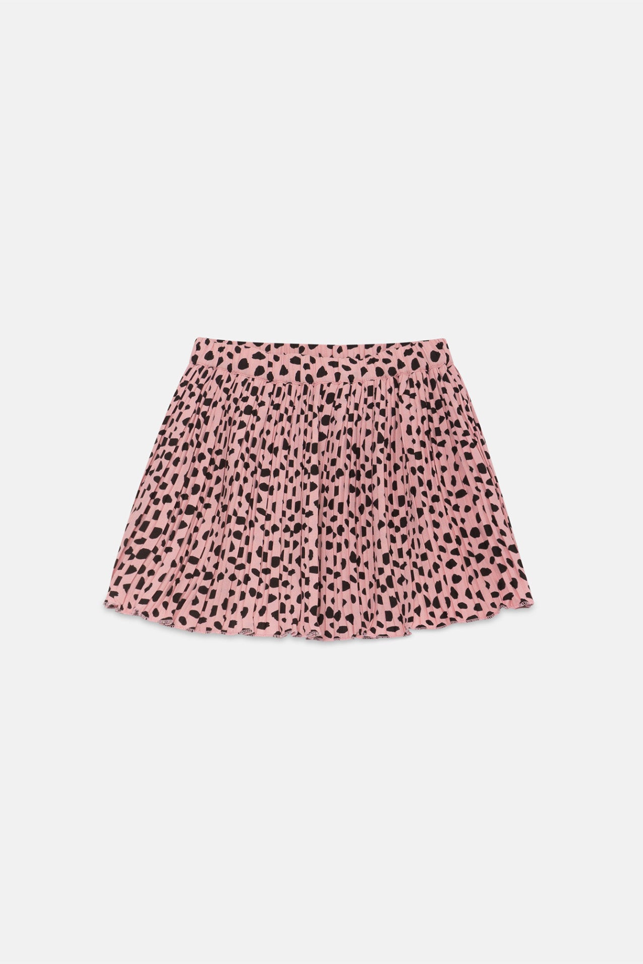 Gonna corta a pieghe per bambina con stampa a pois rosa
