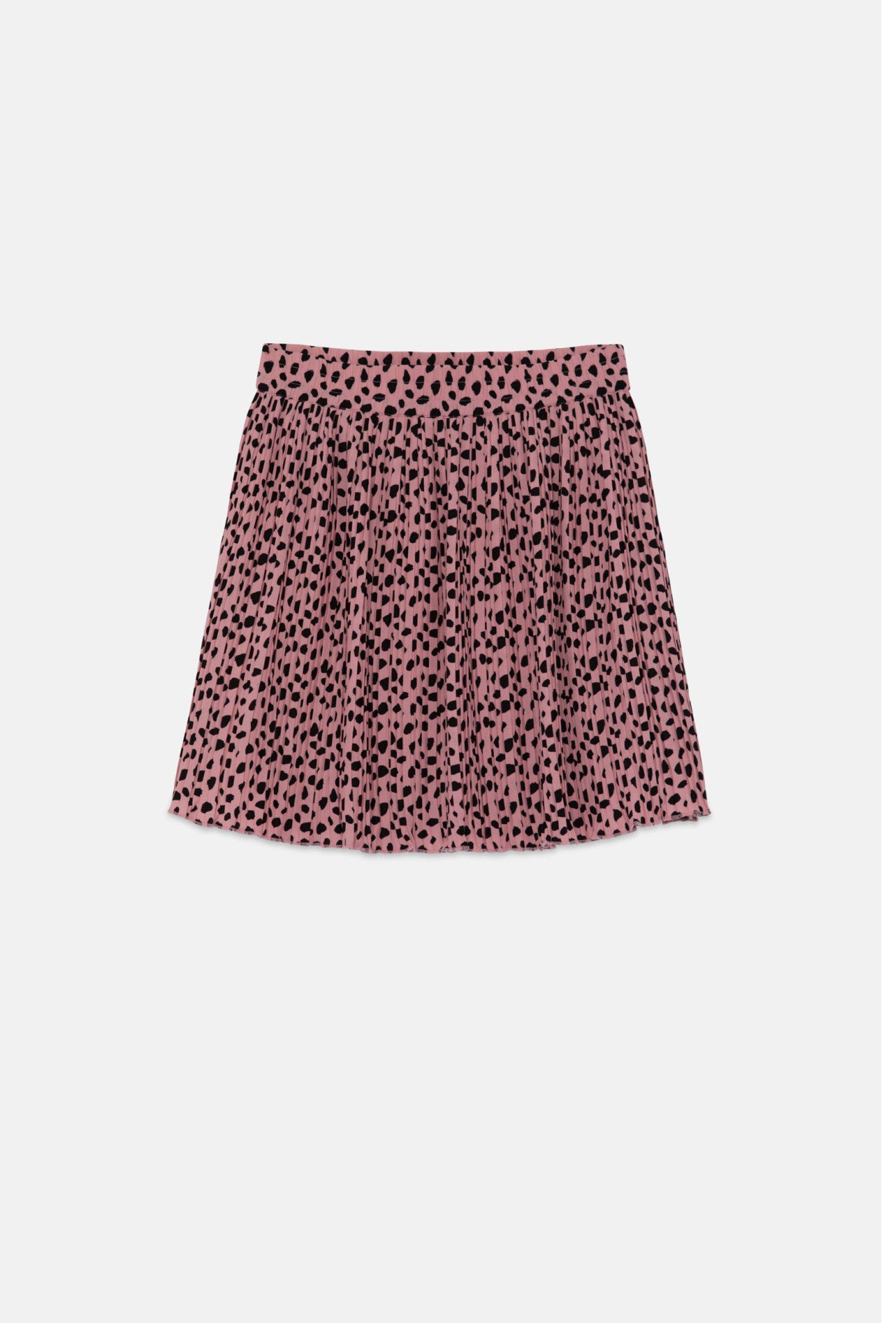 Gonna corta plissettata con stampa a pois rosa
