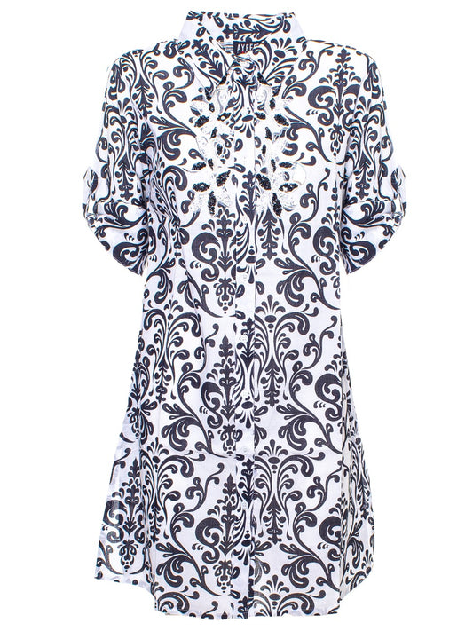 Kaftano midi stampa black and white con ricami
