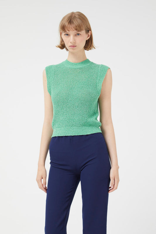 Top verde senza maniche in maglia