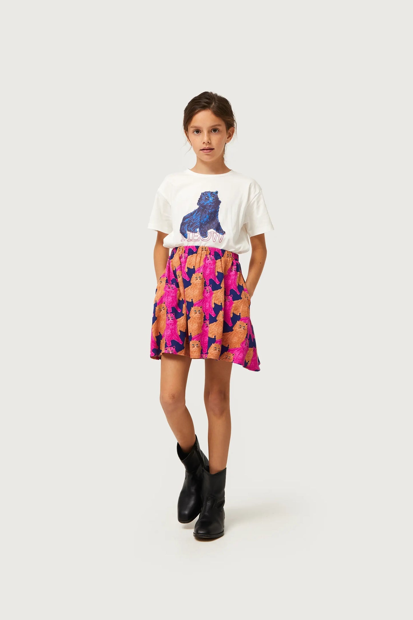 Gonna corta da bambina con stampa gatti