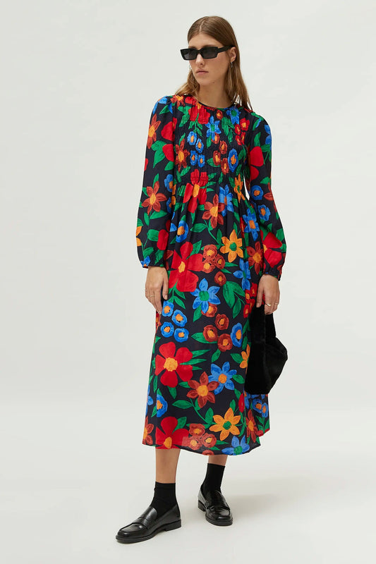 Abito lungo con stampa floreale multicolor