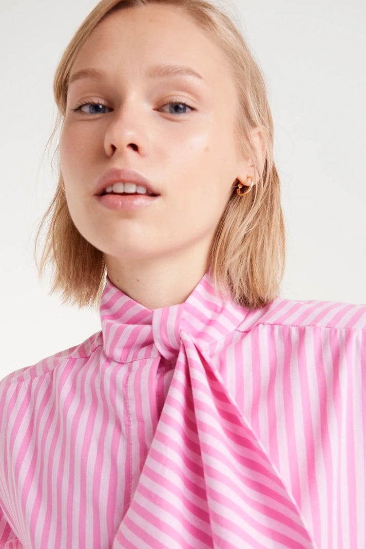 Camicia oversize con stampa a righe rosa