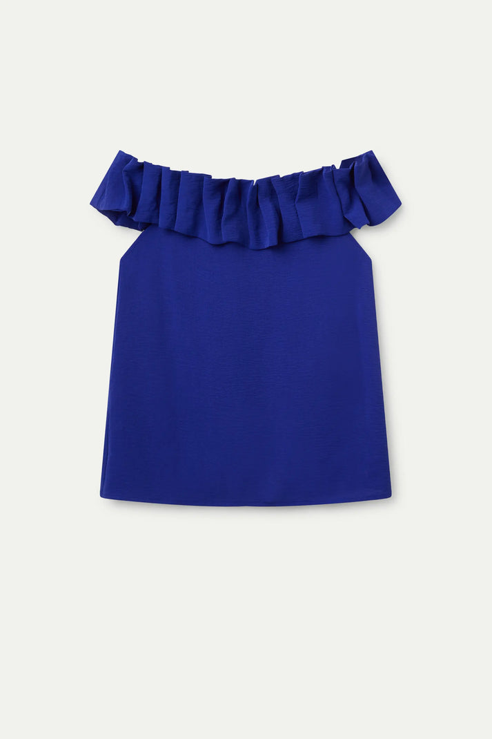 Top blu con scollo a barca