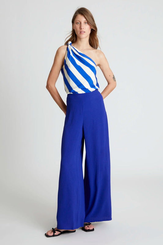 Pantaloni blu a gamba larga