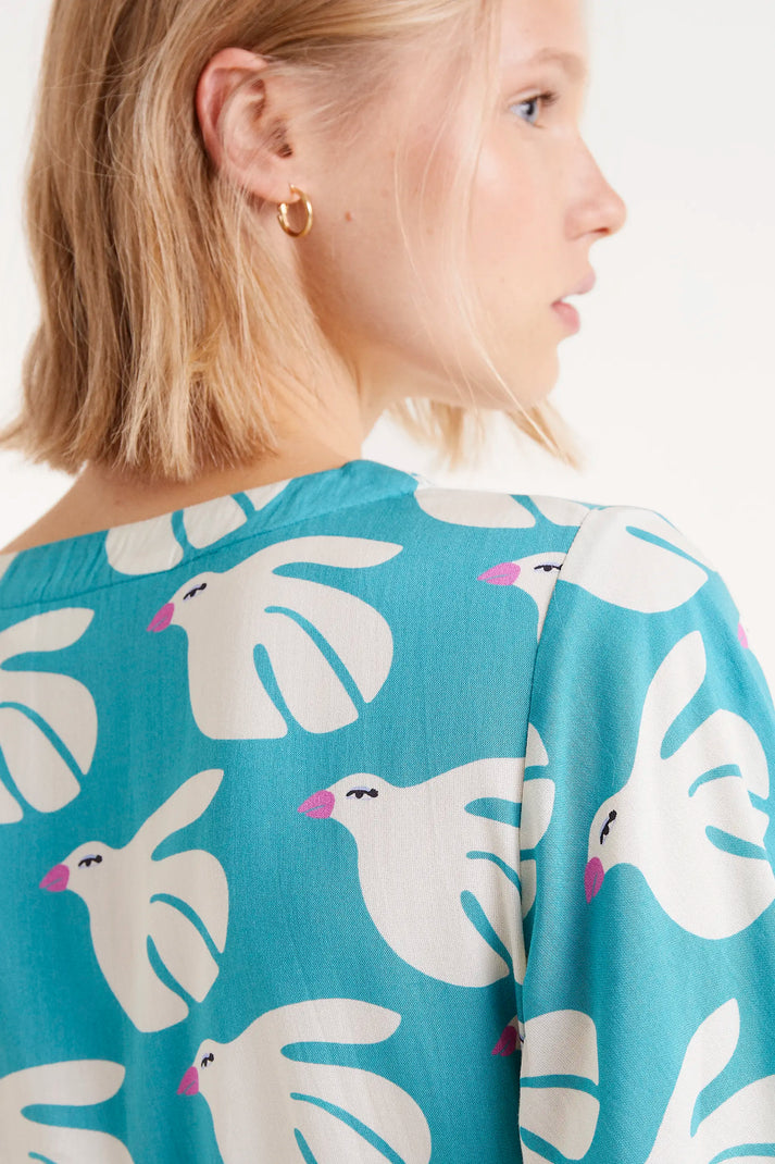 LENZING™ ECOVERO™ Rayon Short Dress con stampa colomba