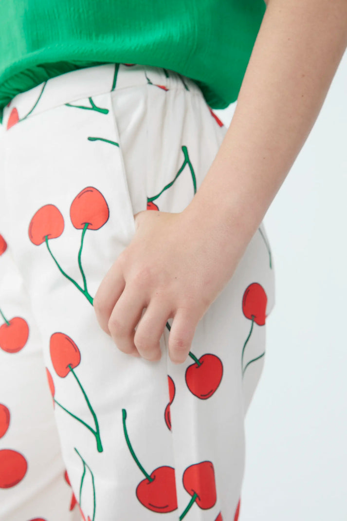 Pantaloni lunghi da bambina con stampa di ciliegie
