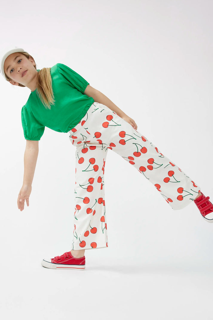 Pantaloni lunghi da bambina con stampa di ciliegie