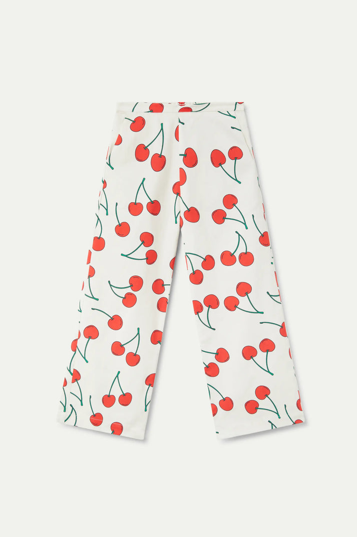 Pantaloni lunghi da bambina con stampa di ciliegie
