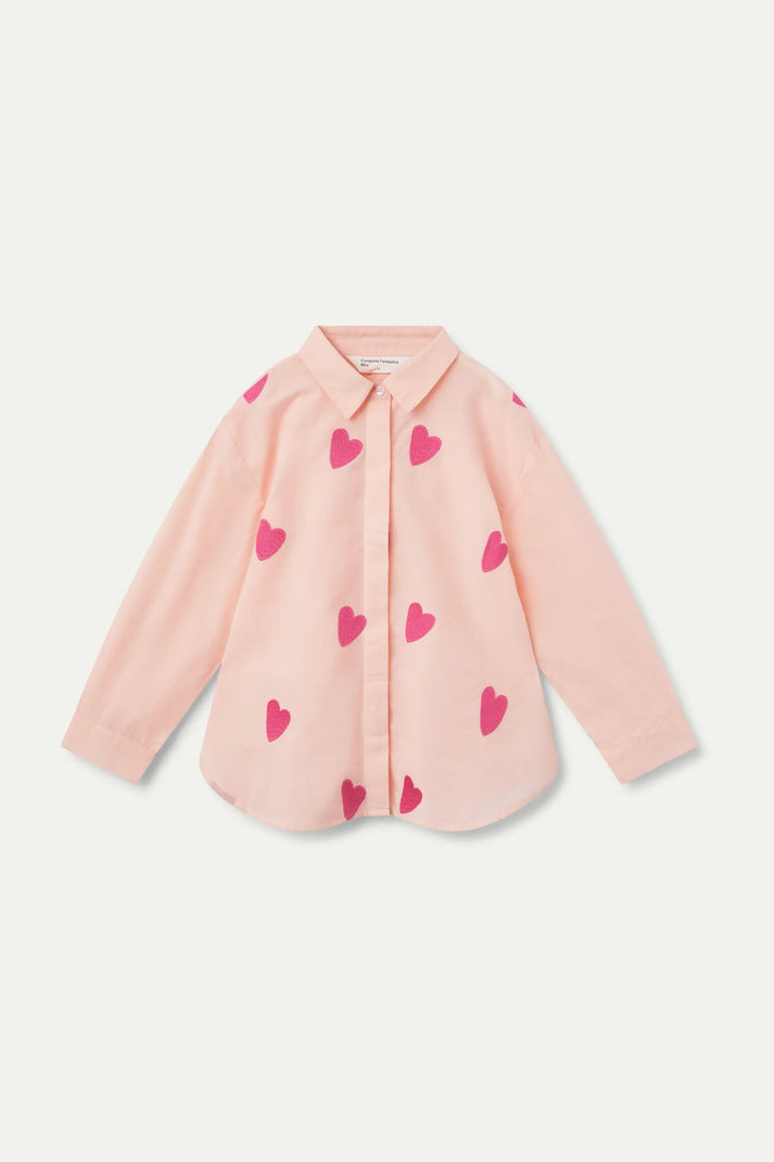 Camicia bambina con cuori ricamati rosa