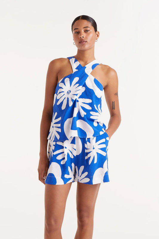 Top con stampa floreale blu
