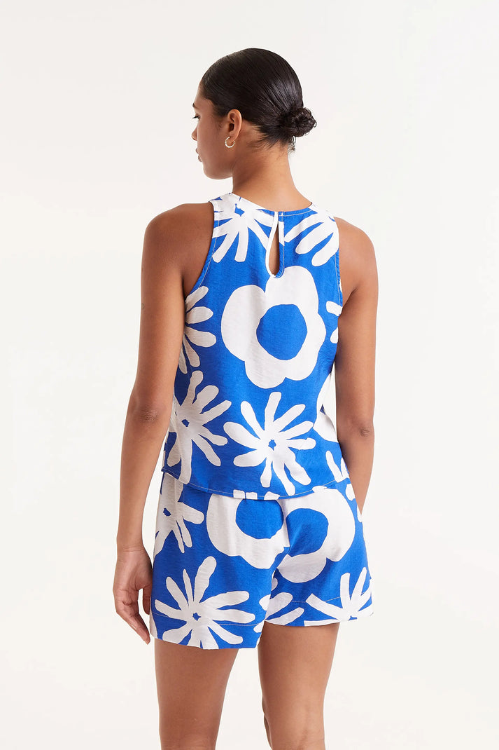 Top con stampa floreale blu