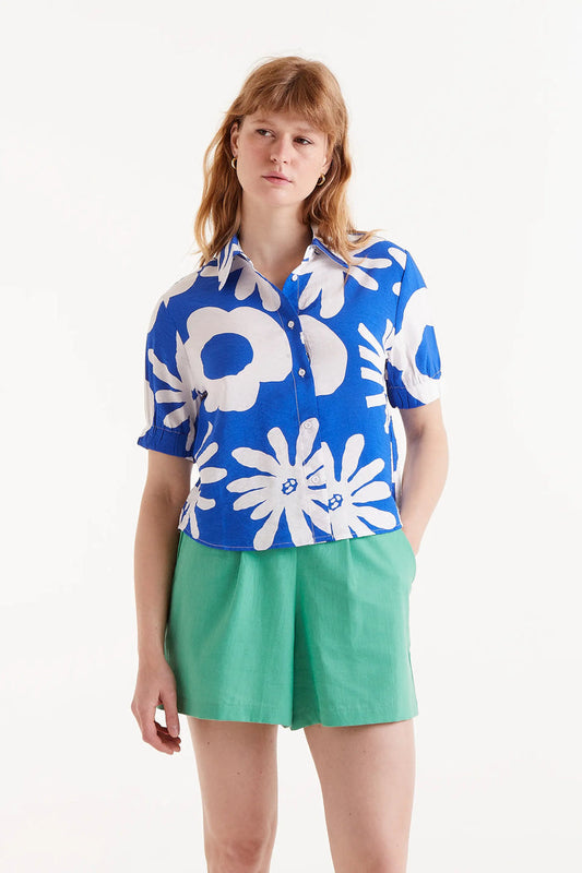 Camicia con stampa floreale blu