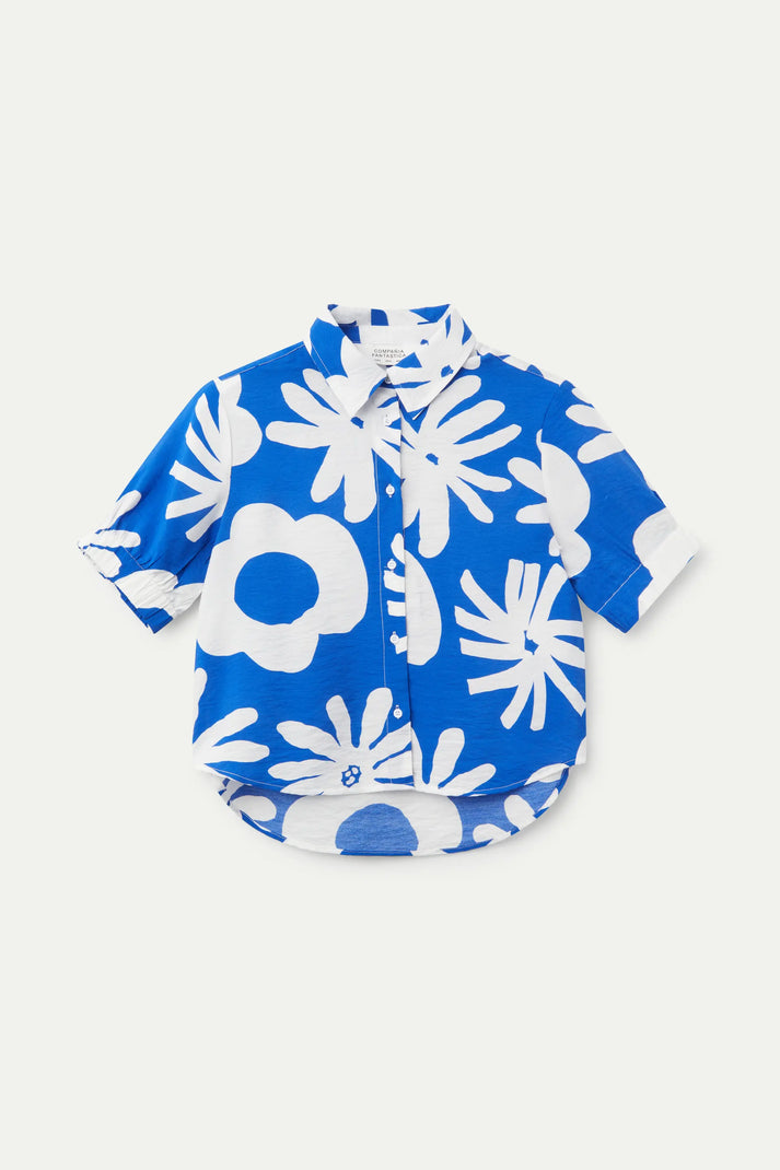 Camicia con stampa floreale blu