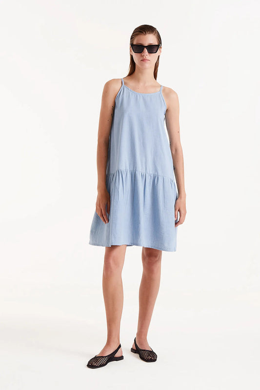 Abito corto con spalline effetto denim