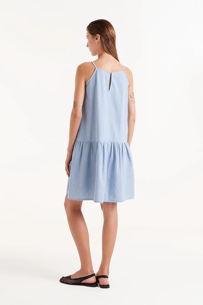 Abito corto con spalline effetto denim