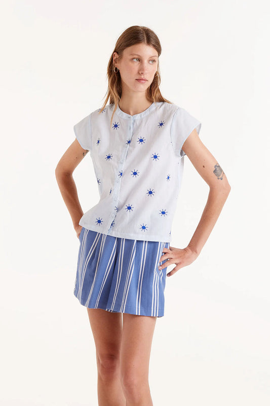 Camicia con colletto alla Mao con soli blu