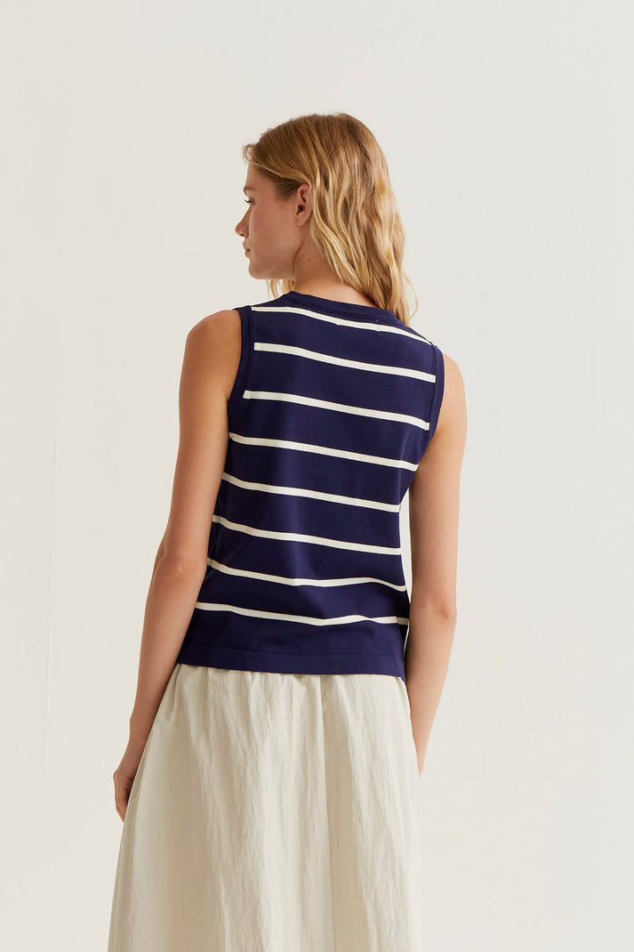 Gilet in maglia con stampa a righe blu navy e bianche