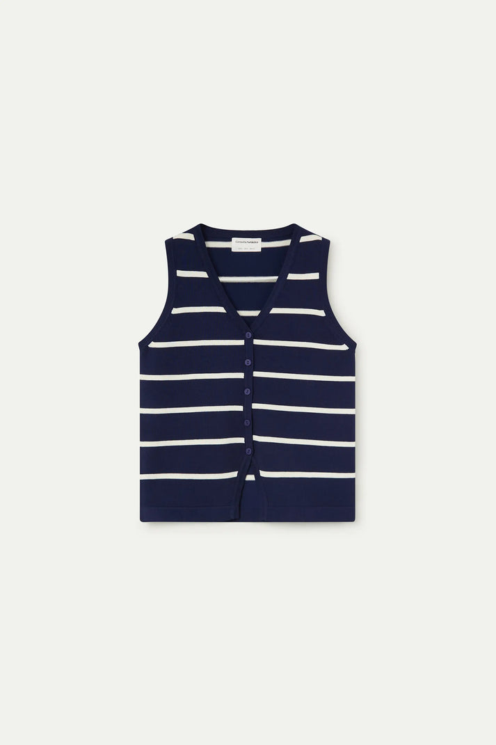 Gilet in maglia con stampa a righe blu navy e bianche