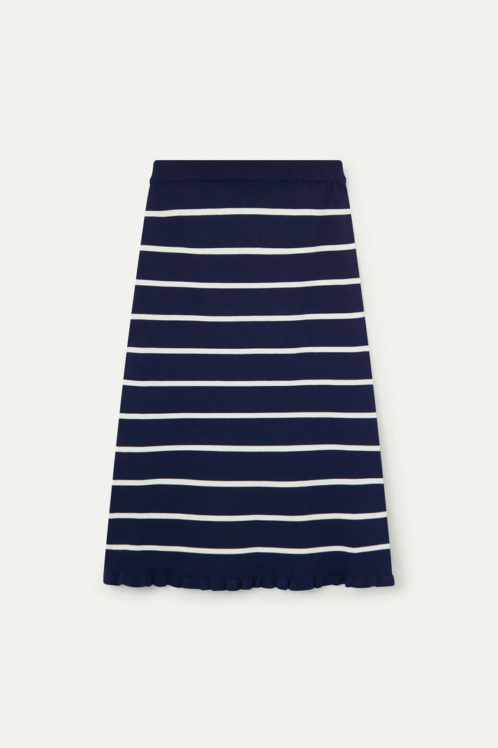 Gonna midi in maglia a righe blu navy e bianche