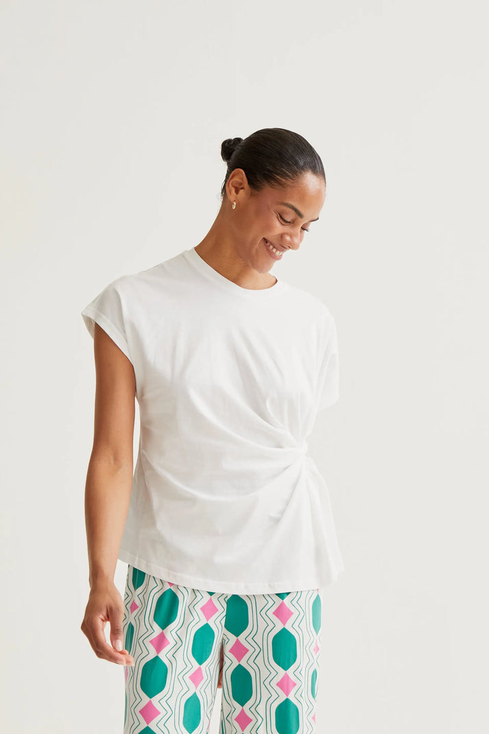 T-shirt bianca 100% cotone con nodo laterale