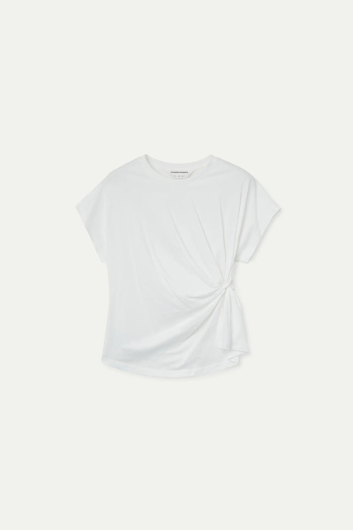 T-shirt bianca 100% cotone con nodo laterale