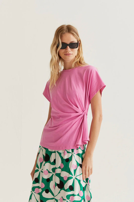 T-shirt rosa 100% cotone con nodo laterale