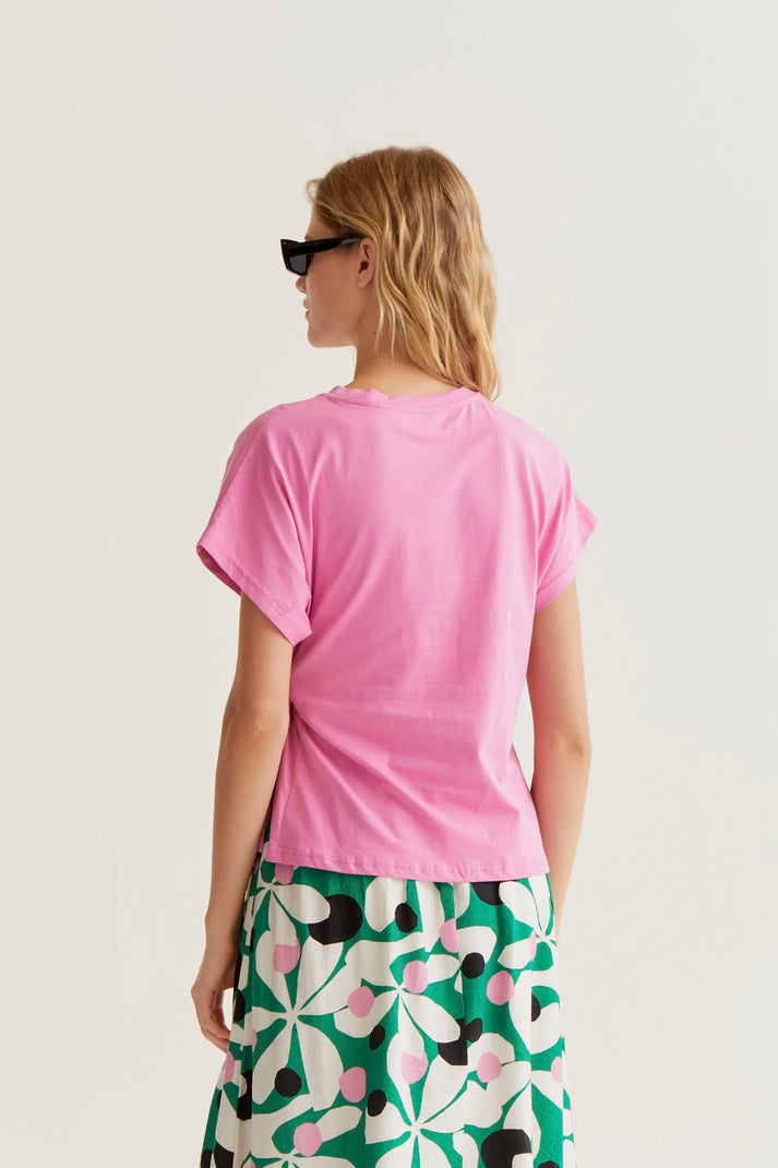 T-shirt rosa 100% cotone con nodo laterale