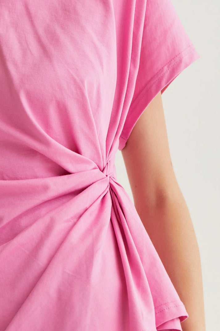 T-shirt rosa 100% cotone con nodo laterale