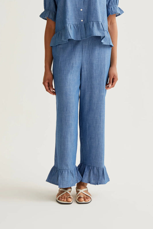 Pantaloni in chambray 100% cotone azzurro