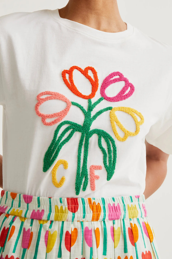 Maglietta con tulipani ricamati "CF"