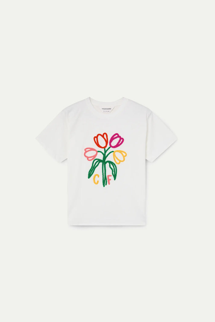 Maglietta con tulipani ricamati "CF"