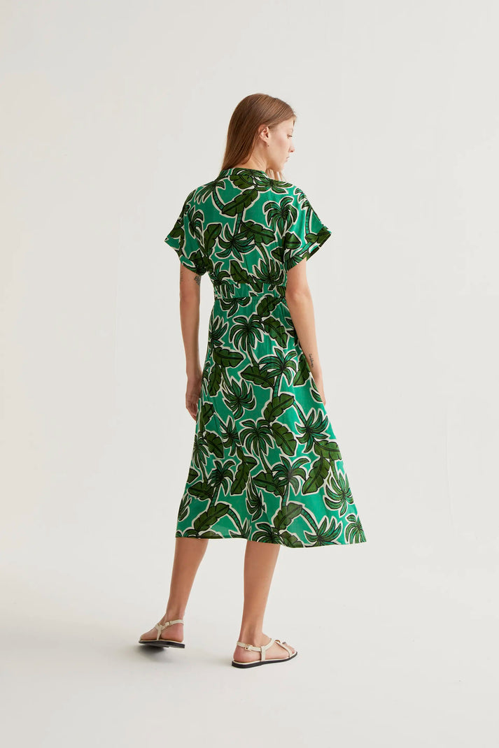 Abito midi con stampa di palme