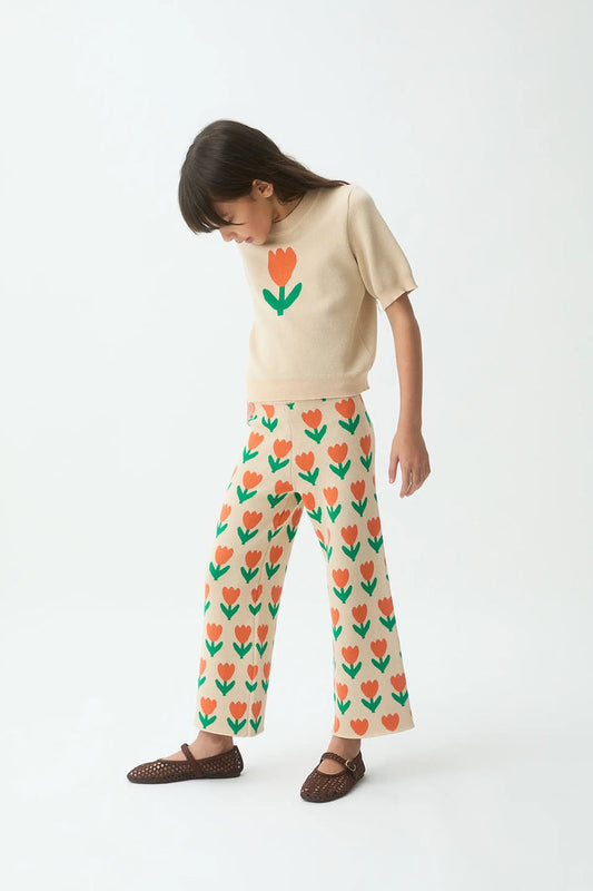 Pantaloni in maglia da bambina con stampa Orange Tulip