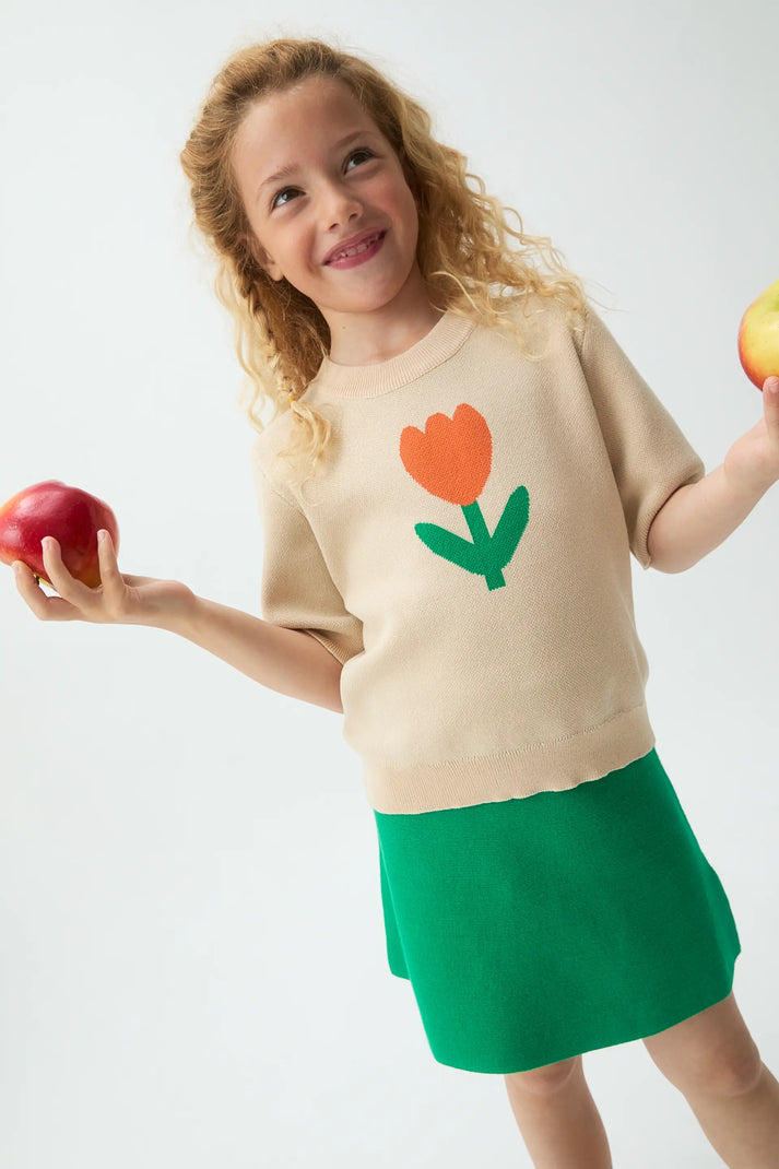 Maglione lavorato a maglia per bambina con stampa Big Tulip