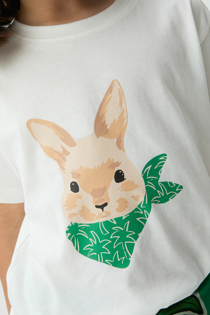 T-shirt da bambina con stampa coniglietto