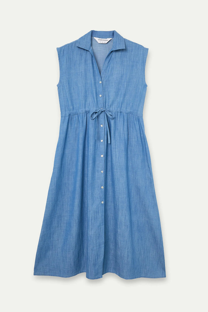 Abito midi azzurro in chambray 100% cotone