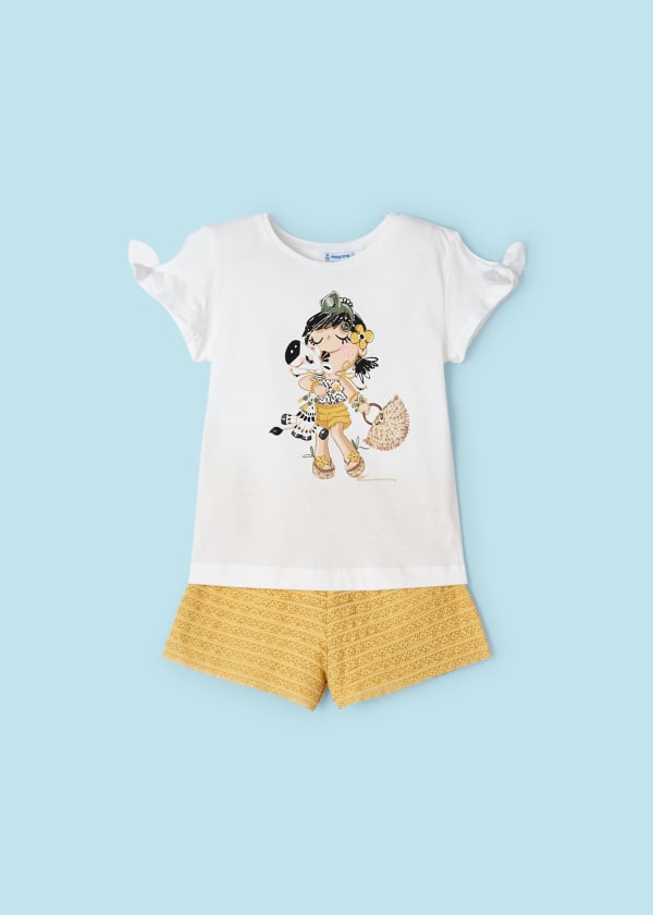 Completo 2 pezzi pantaloncino volant bambina