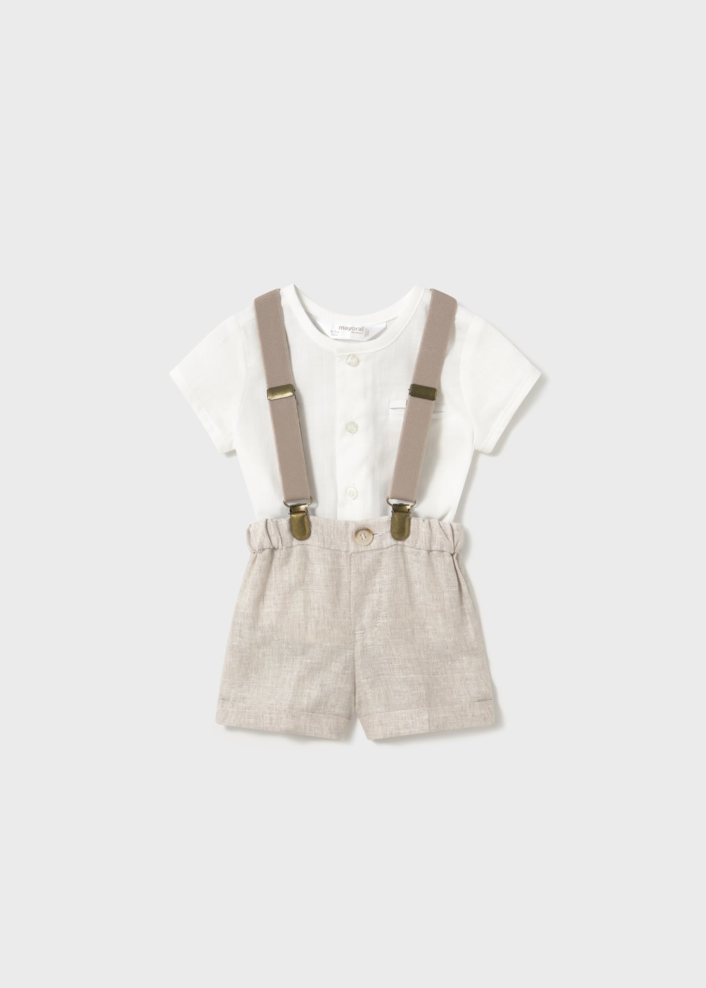 Completo pantaloncino bretelle e camicia neonato